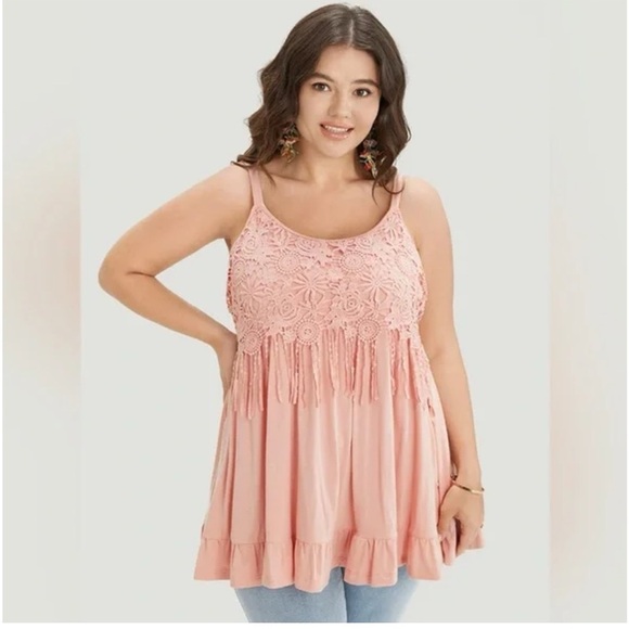 BloomChic Plus Size XL Plain Contrast Lace Ruffle Hem Cami Top us14-16 - Picture 2 of 6